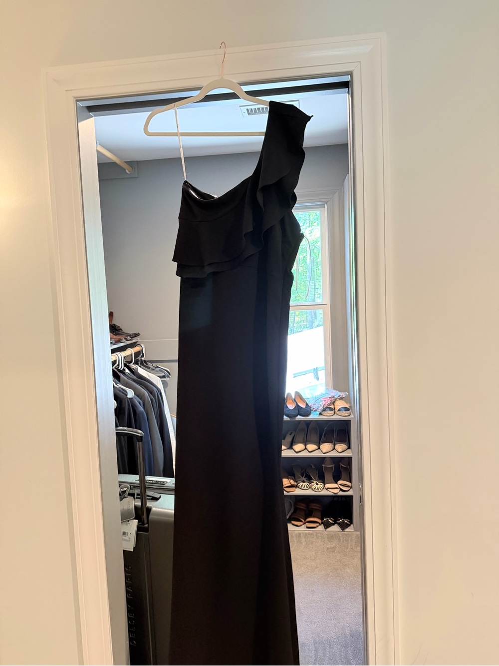 Lulu's One-Shoulder Black Ruffle Gown